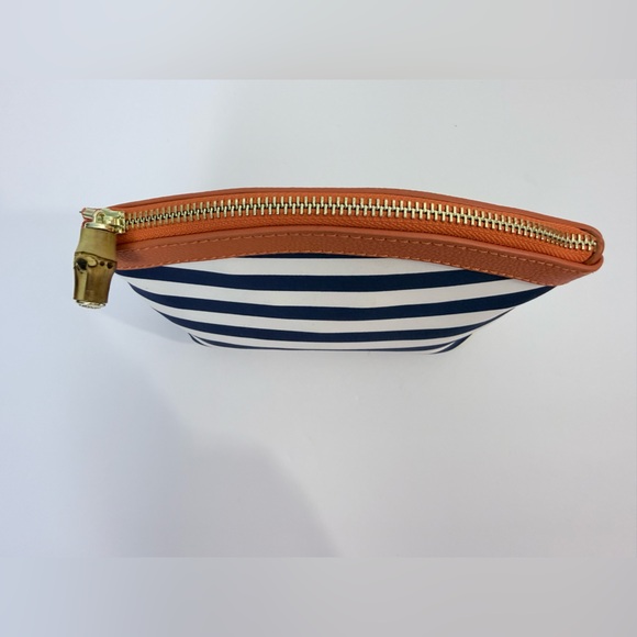 J. McLaughlin Navy and White Striped Cosmetic Bag with Tan Trim - Picture 6 of 10